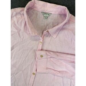 Orvis Button Down Shirt Women XXL Pink Linen Blend Roll Tab Sleeve Classic